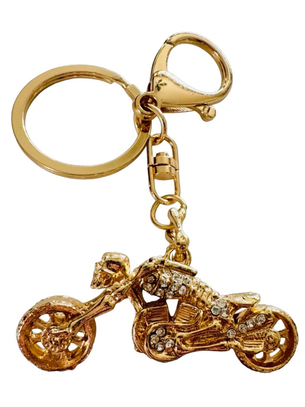 Gold-tone Jeweled Bike Motorcycle Keychain Ring Purse Charm 4” Luxury